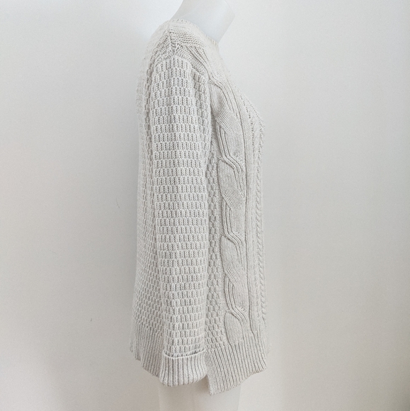 GAP Boyfriend Cable Knit Pullover, Cream, XS - Picture 2 of 6